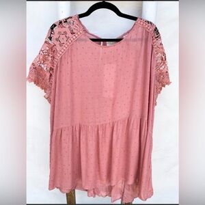Elegant Pink Lace Sleeve Women's Top